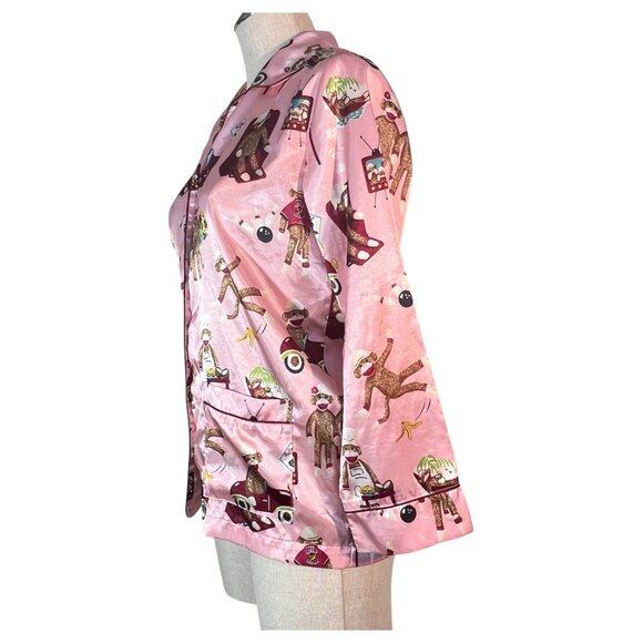 Nick & Nora Womens Pink Sock Monkey Pajama Top Size Large bowling TV  Car Poly - Picture 7 of 9